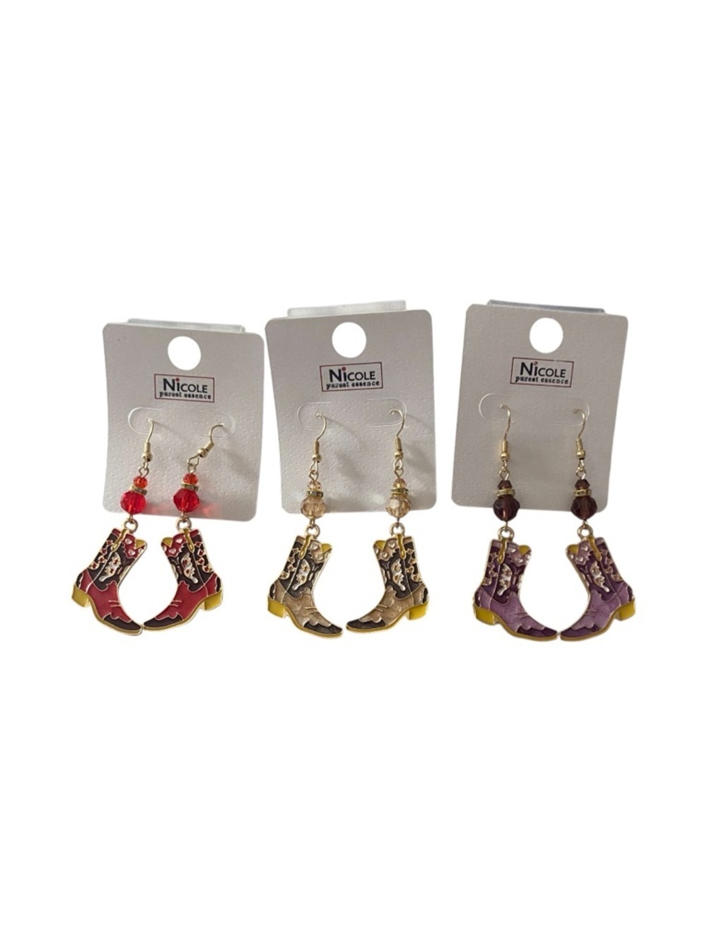 NWT-Nicole Colorful Western Boot Dangle Earrings - Red, Brown, Purple